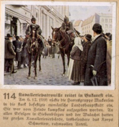 Weltkrieg 1 / World War 1 / Grande Guerre — Kavalleriepatrouille reitet in Bukarest ein